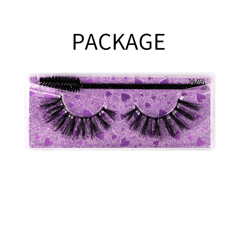 Natural 3D Faux Mink Lashes Colorful Package with Lash Brush V14