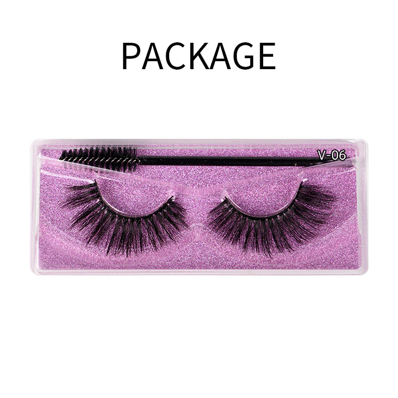 Natural 3D Faux Mink Lashes Colorful Package with Lash Brush V06