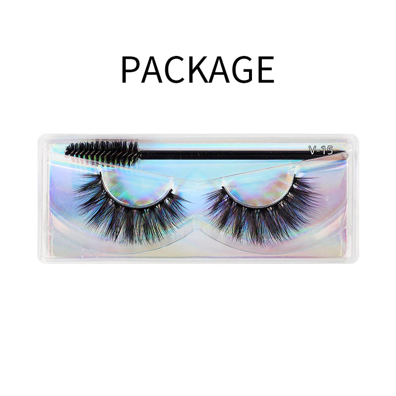 Natural 3D Faux Mink Lashes Colorful Package with Lash Brush V15
