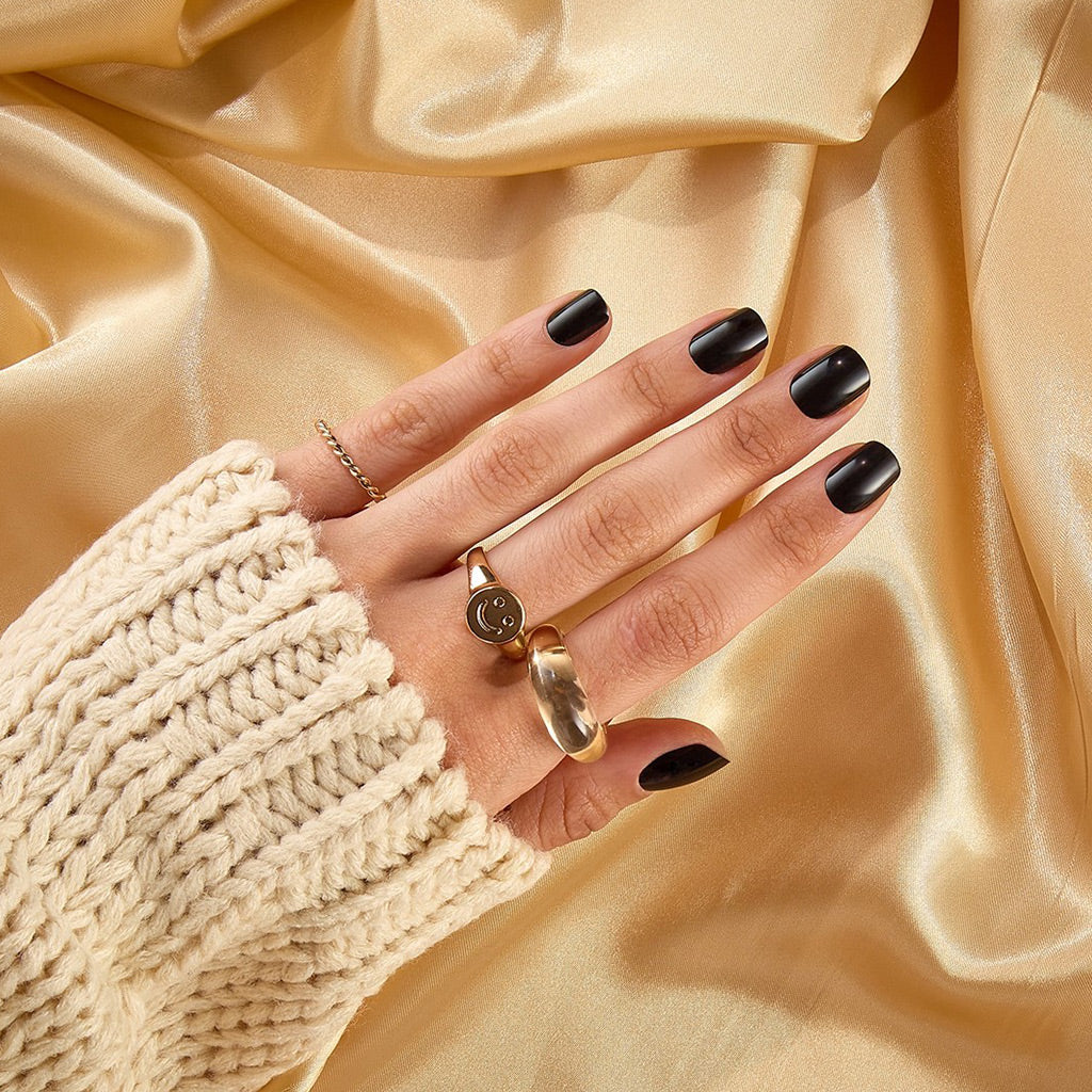 False Nails Squoval Short Length - Midnight Black